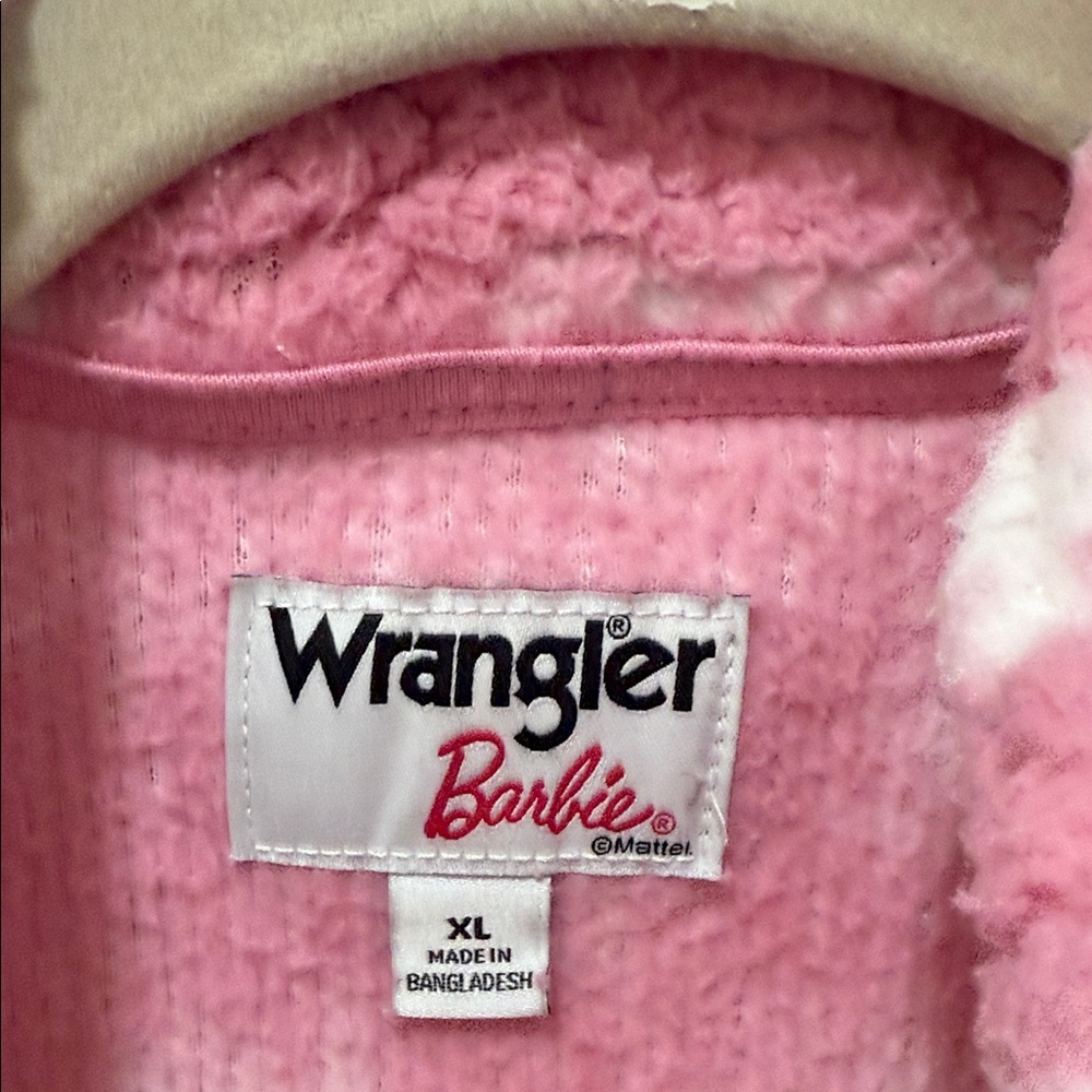 Wrangler x Barbie Pink and White Full Zip Fleece Girls Jacket Sz XL - Picture 5 of 10